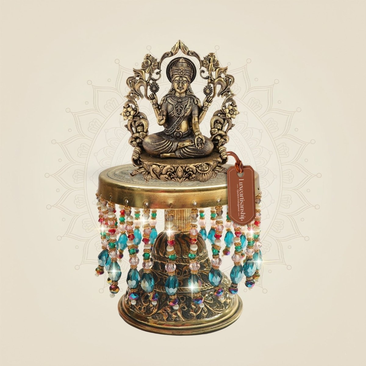 Brass Saraswati Maa Idol on Chowki – Classical Art Form 7.25" - Luxeartisanship
