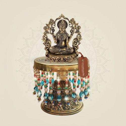 Brass Saraswati Maa Idol on Chowki – Classical Art Form 7.25"