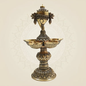 Brass Shankh Chakra Diya with 5 Deepak – Sacred Light for Divine - Luxeartisanship