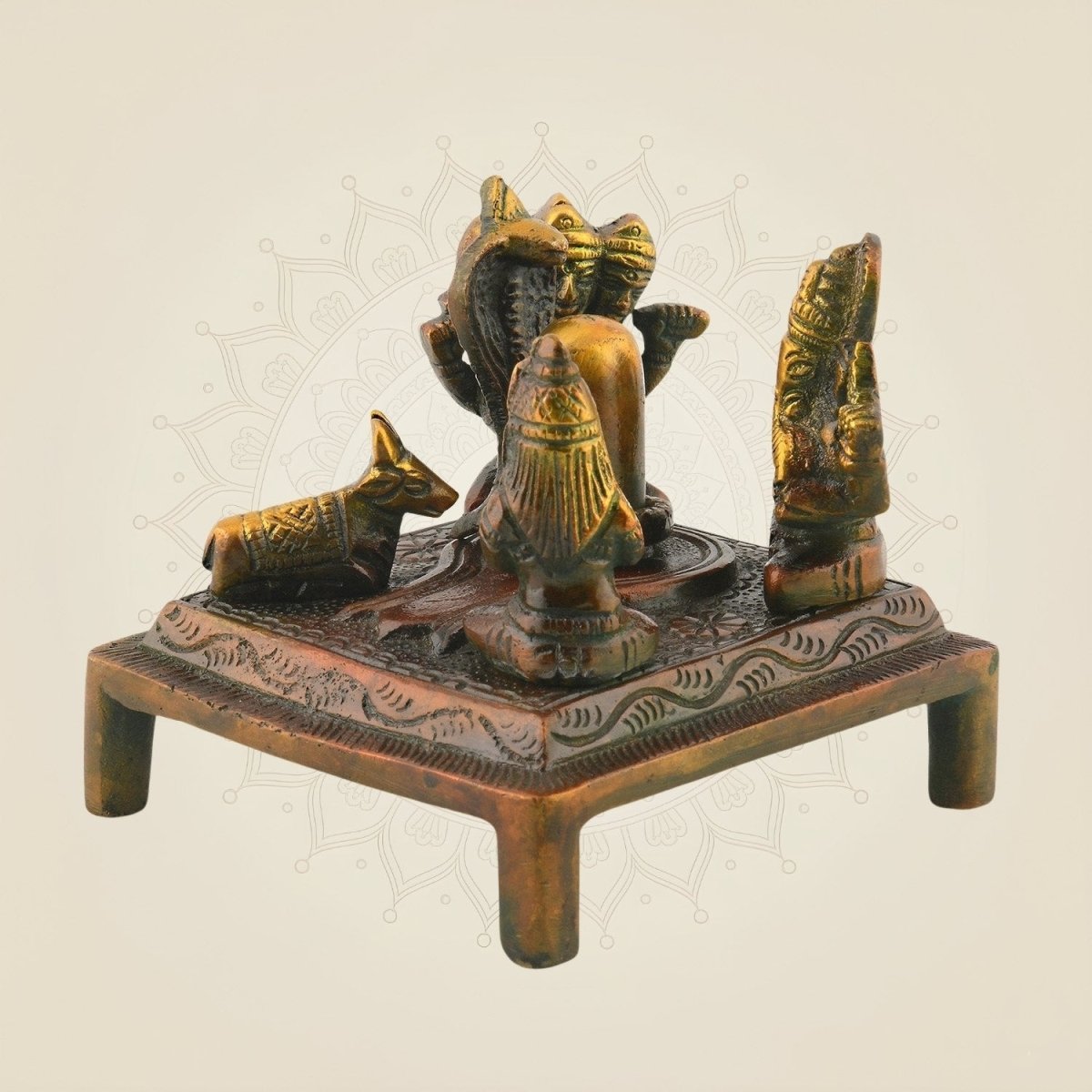 Brass Shiv Panchayat Idol 3.5" | Shiva Parvati Ganesh Decorative Spiritual Statue - Luxeartisanship