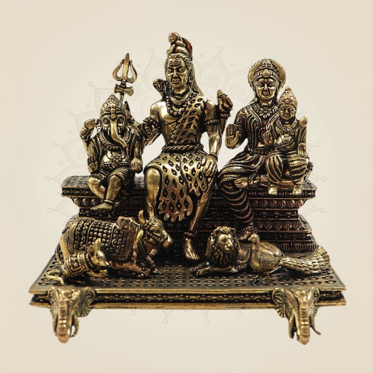 Brass Shiv Parivar Idol 4" for Home Temple & Spiritual Decor - Luxeartisanship