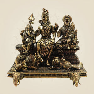 Brass Shiv Parivar Idol 4" for Home Temple & Spiritual Decor - Luxeartisanship