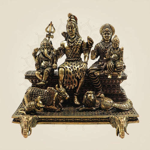 Brass Shiv Parivar Idol 4" for Home Temple & Spiritual Decor
