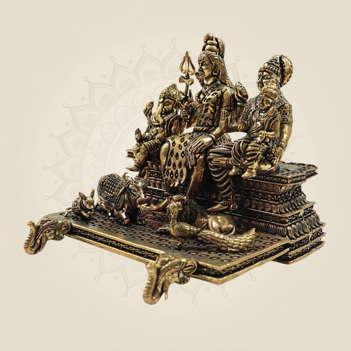 Brass Shiv Parivar Idol 4" for Home Temple & Spiritual Decor - Luxeartisanship