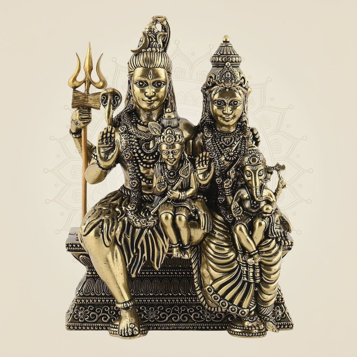 Brass Shiv Parivar Idol 4" – Shiva, Parvati, Ganesh & Kartikeya Family Murti - Luxeartisanship