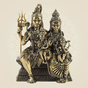 Brass Shiv Parivar Idol 4" – Shiva, Parvati, Ganesh & Kartikeya Family Murti - Luxeartisanship