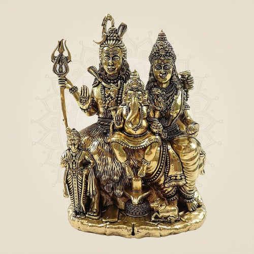 Brass Shiv Parivar Murti 6.25" - Lord Shiva with Parvati, Ganesha & Kartikeya Statue