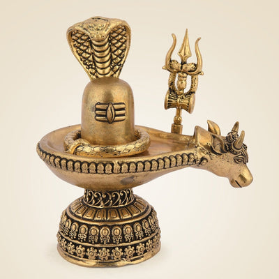 Brass Shiva Lingam with Nandi, Naag and Trishul – Detailed Shivling Pooja Décor
