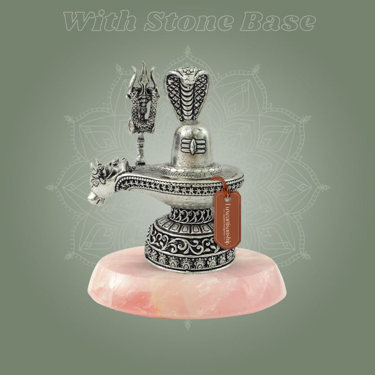 Brass Shiva Lingam Idol – Luxeartisanship Silver Finish with Stone Base