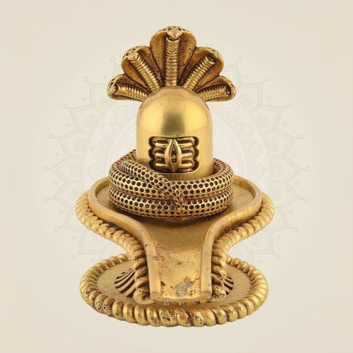 Brass Shivling with Sheshnag Idol – 4" Handcrafted Statue for Pooja & Sacred Energy