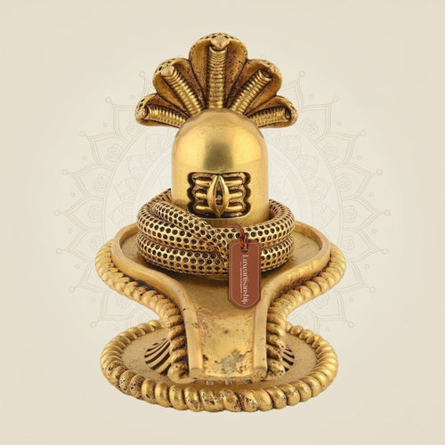 Brass Shivling with Sheshnag Idol – 4" Handcrafted Statue for Pooja & Sacred Energy