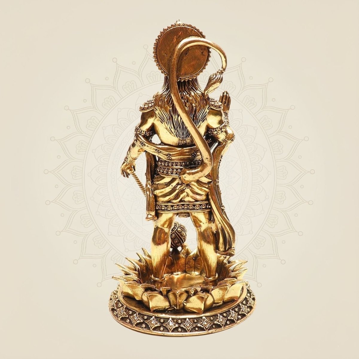 Brass Standing Hanuman Idol on Lotus – Superfine Finish Pooja Murti 8"