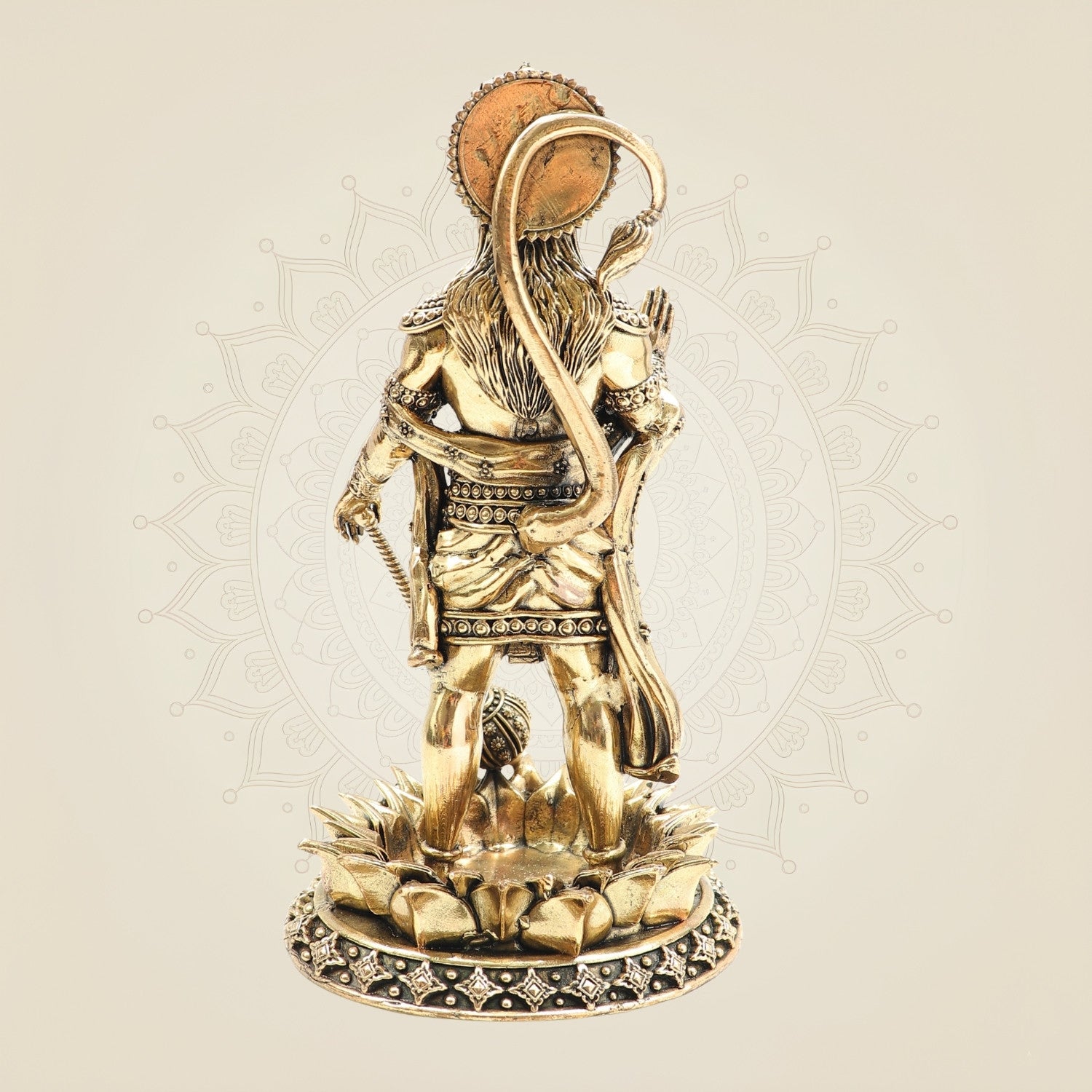 Brass Standing Hanuman Idol on Lotus – Superfine Finish Pooja Murti 8"