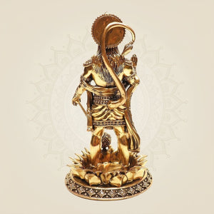 Brass Standing Hanuman Idol on Lotus – Superfine Finish Pooja Murti 8"