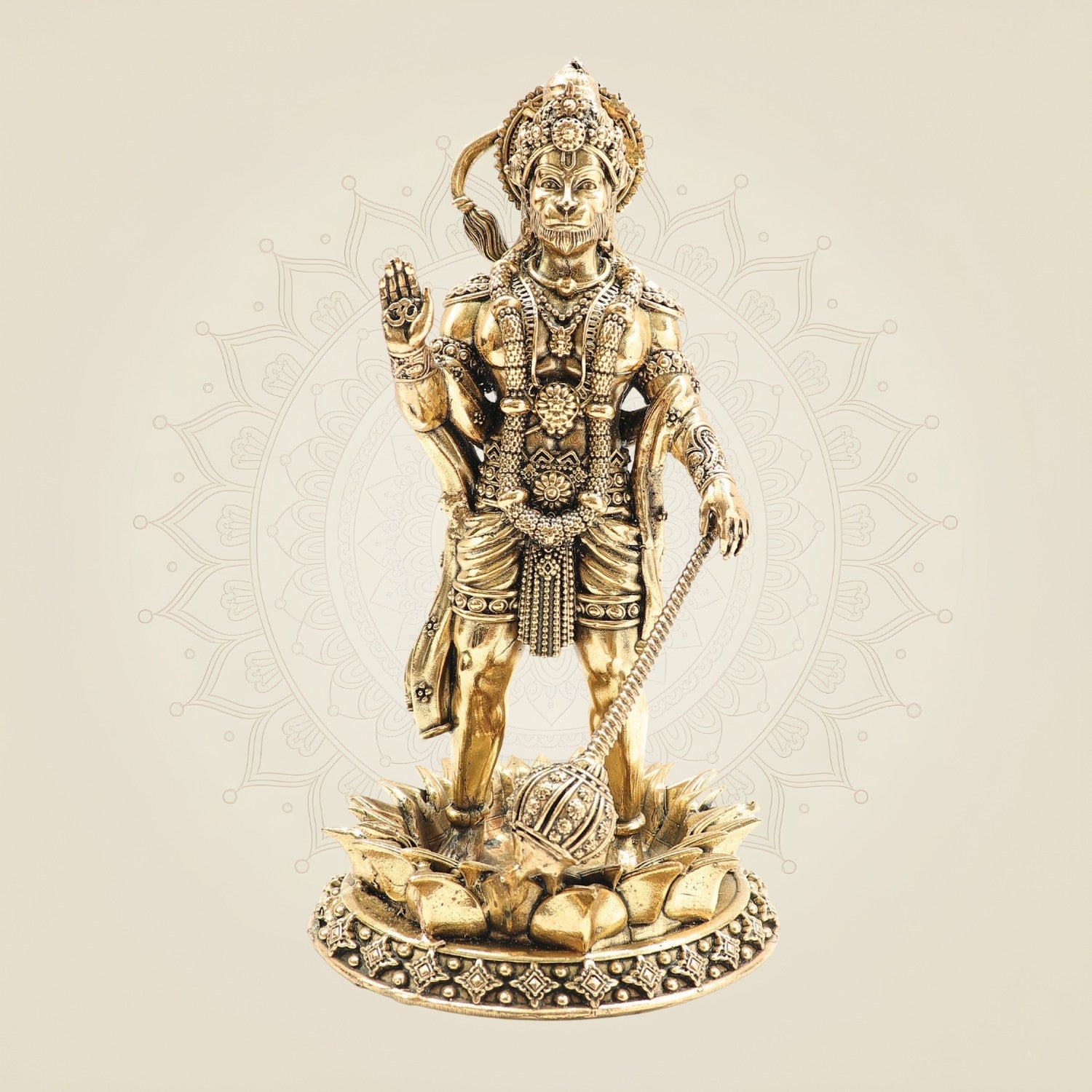 Brass Standing Hanuman Idol on Lotus