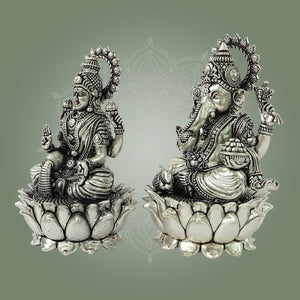 Silver Ganesha Laxmi Idol