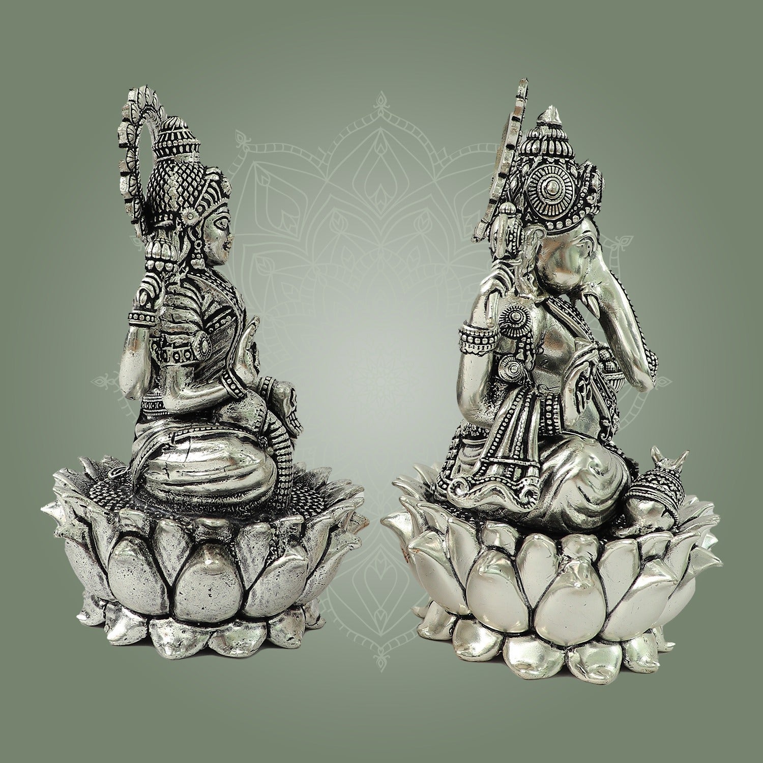 Brass Ganesha Lakshmi Murti - Silver Plated