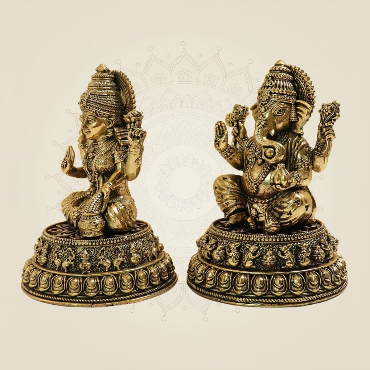 Brass Superfine Laxmi Ganesh Idol Set – 5" Wealth & Prosperity Murti - Luxeartisanship