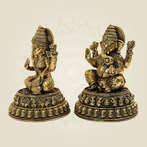 Brass Superfine Laxmi Ganesh Idol Set – 5" Wealth & Prosperity Murti - Luxeartisanship
