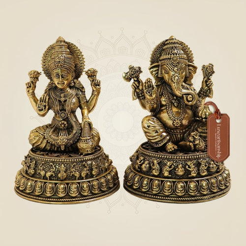 Brass Superfine Laxmi Ganesh Idol Set – 5" Wealth & Prosperity Murti