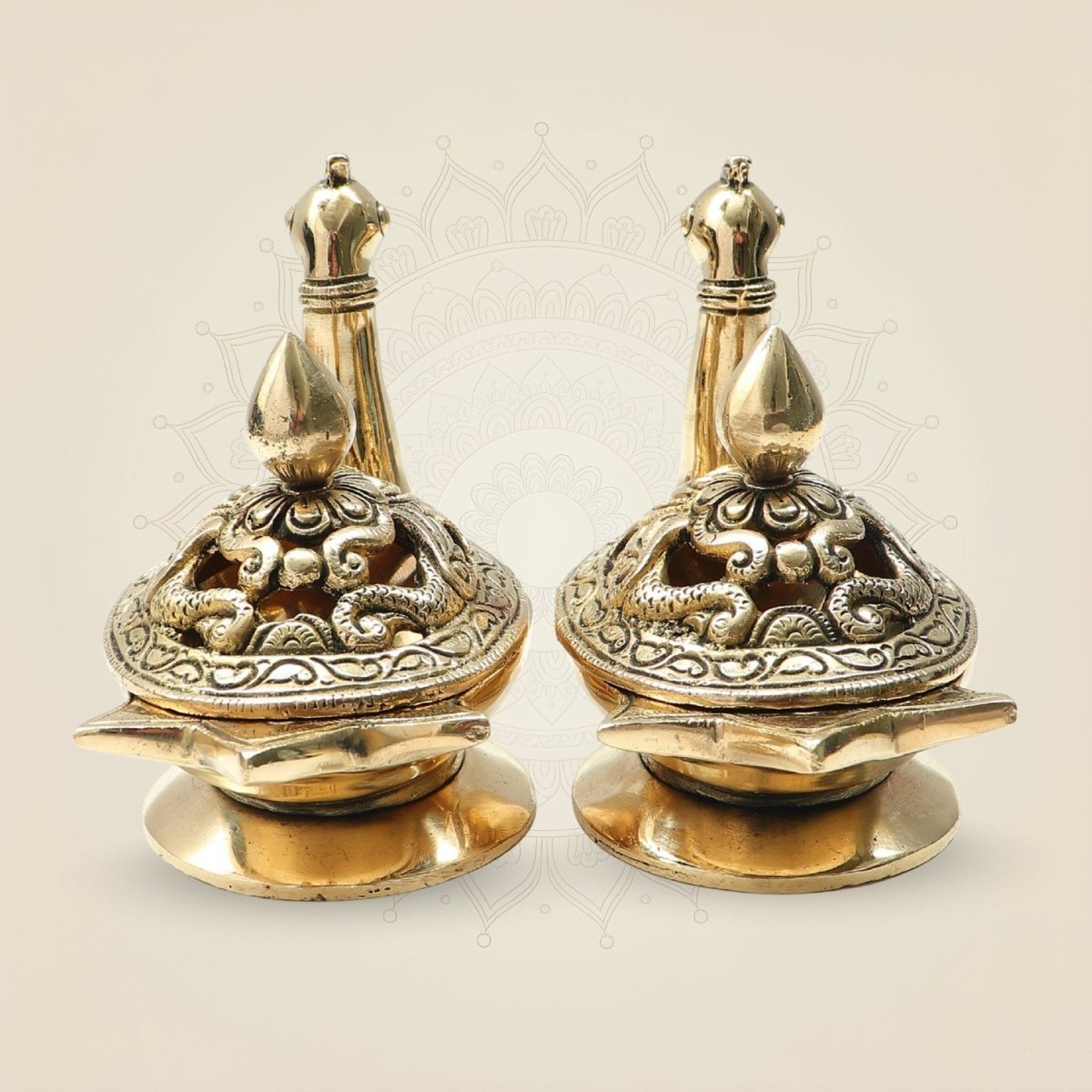 Brass Swan Dhoop Dani Stand Set of 2 – Gugal Burner for Pooja & Mandir Use - Luxeartisanship