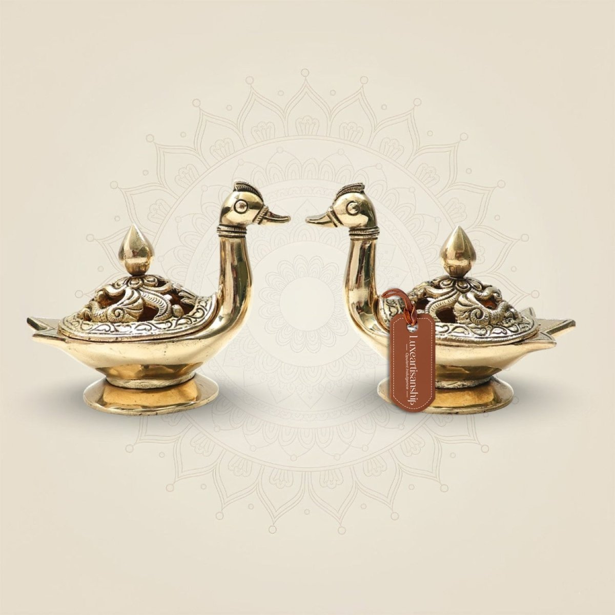 Brass Swan Dhoop Dani Stand Set of 2