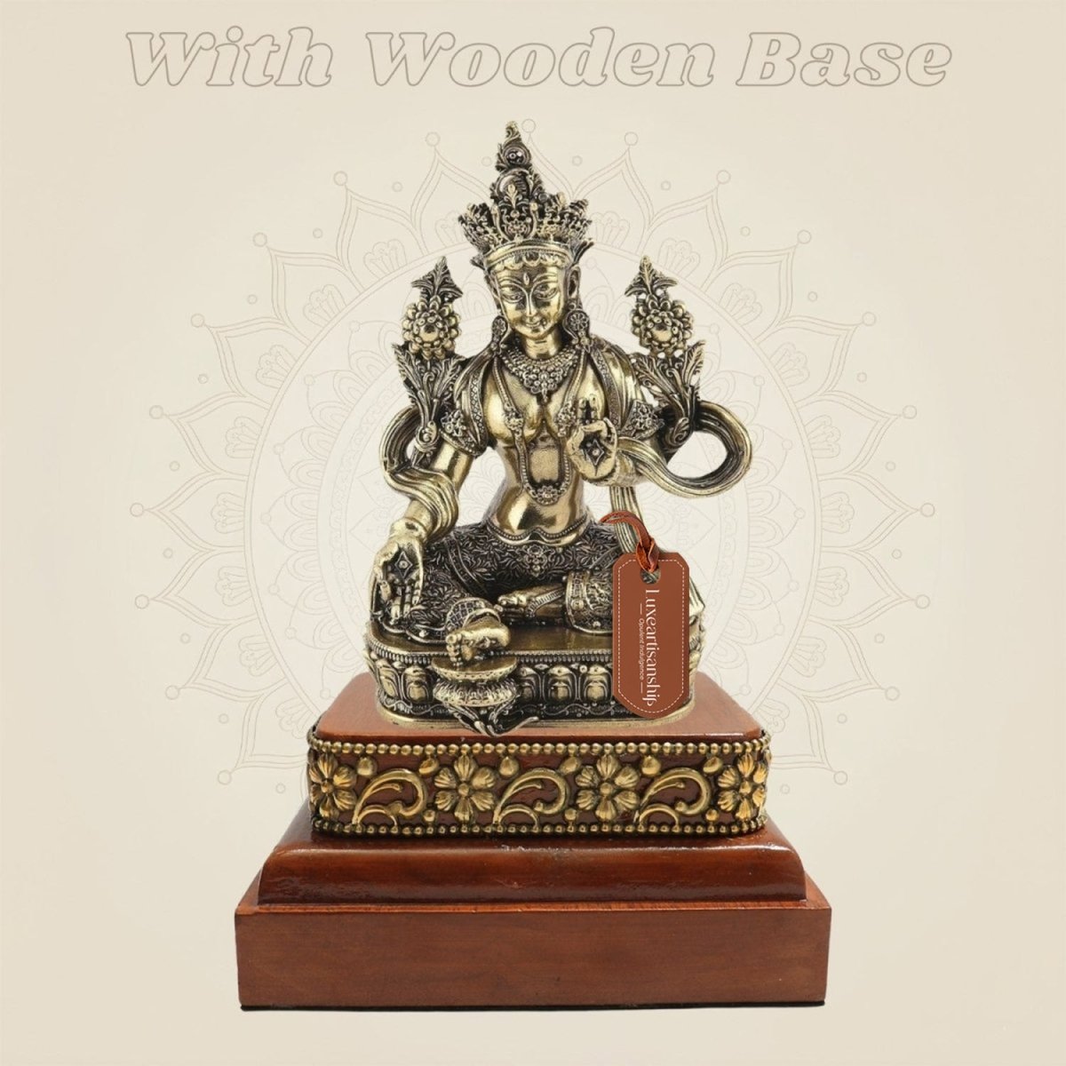 4.25 inch Brass Tara Maa Idol on Wooden Base