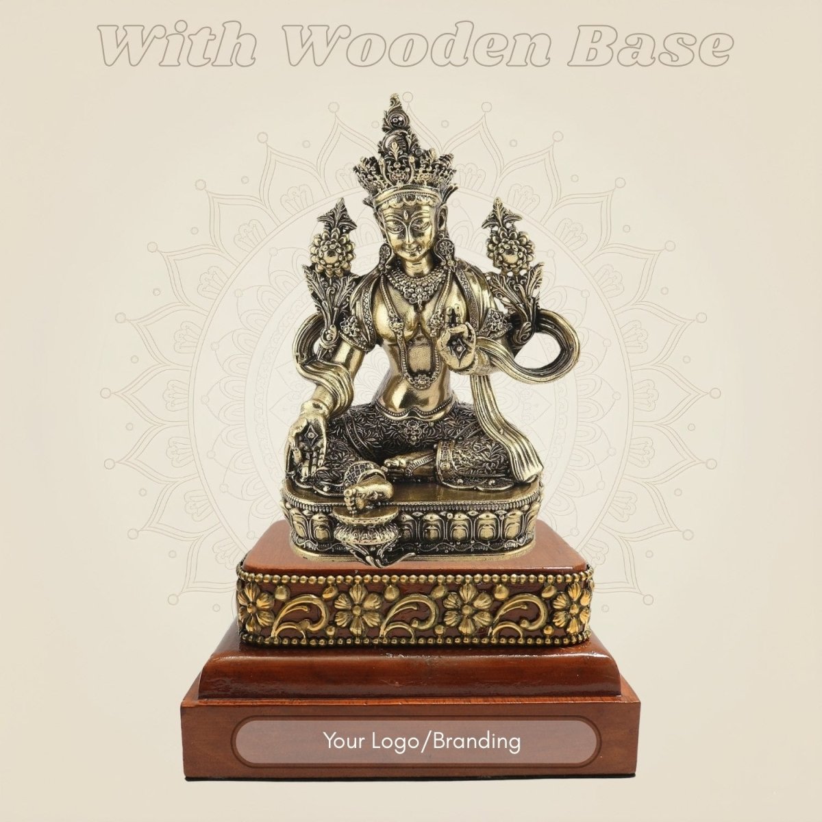 Brass Tara Maa Idol on Wood Base Sacred Display