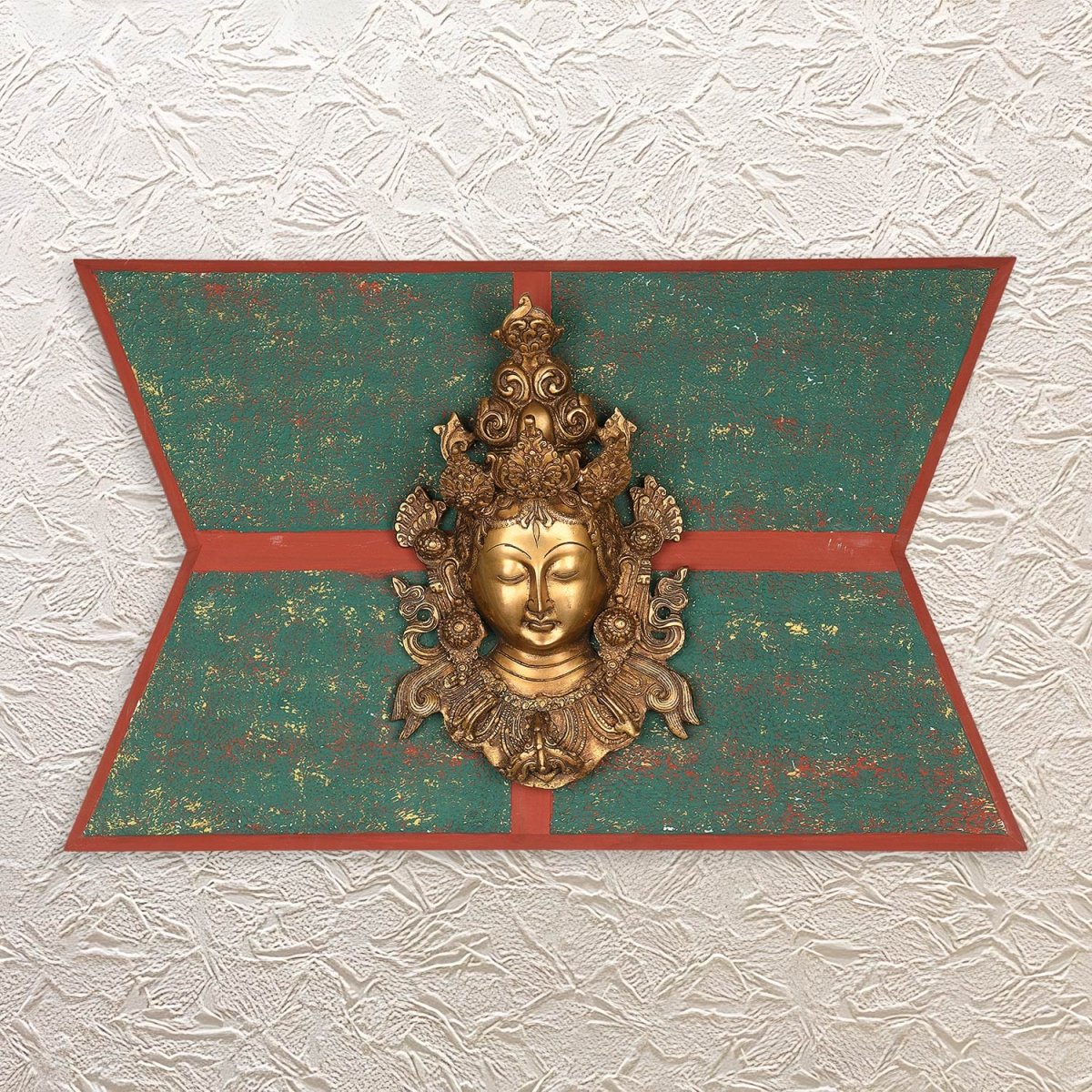 Brass Tara Maa Mask in Wooden Wall Frame 15" - Divine Touch for Home Décor - Luxeartisanship