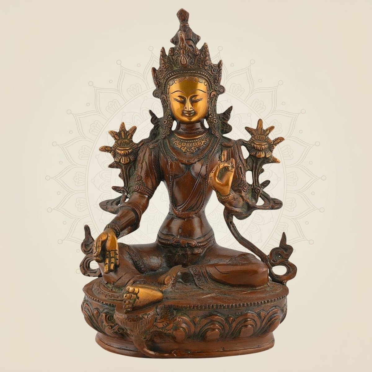 Brass Tibetan Goddess Tara Idol – 12.5"