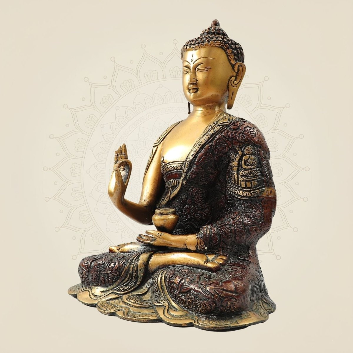 Brass Tibetan Medicine Buddha Idol – 11.5"