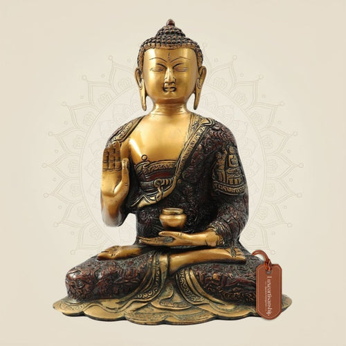 Brass Tibetan Medicine Buddha Idol – Unique Healing Spiritual Statue 11.5"