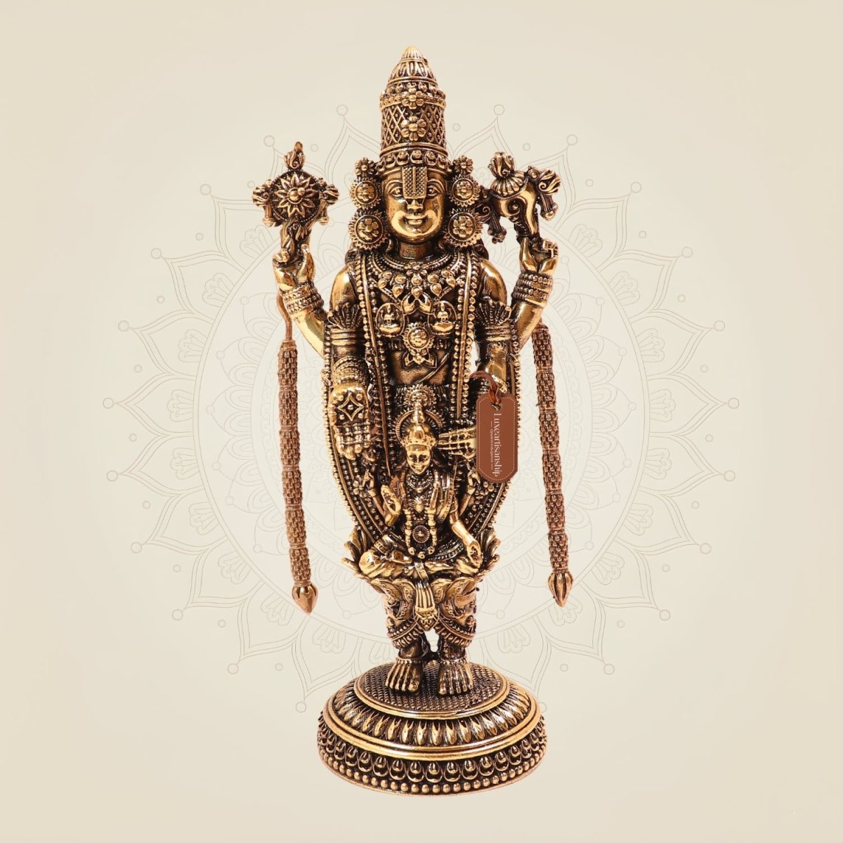 Brass Tirupati Balaji Idol 6" with Padmavati – Venkateswara Murti for Home & Puja - Luxeartisanship