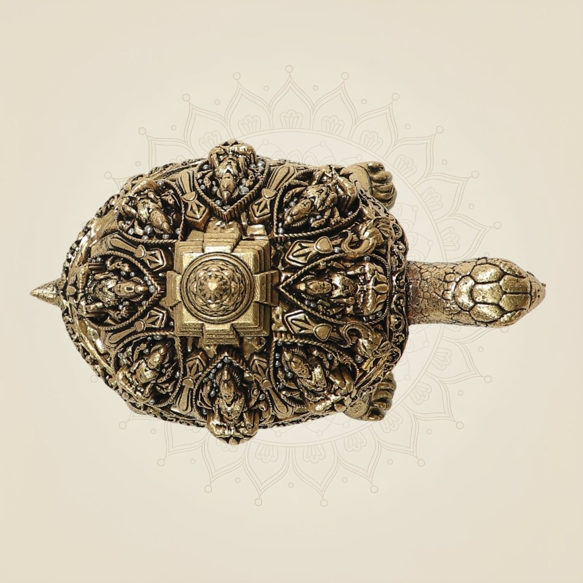 Brass Tortoise with Ashtalakshmi Shree Yantra - Luxeartisanship