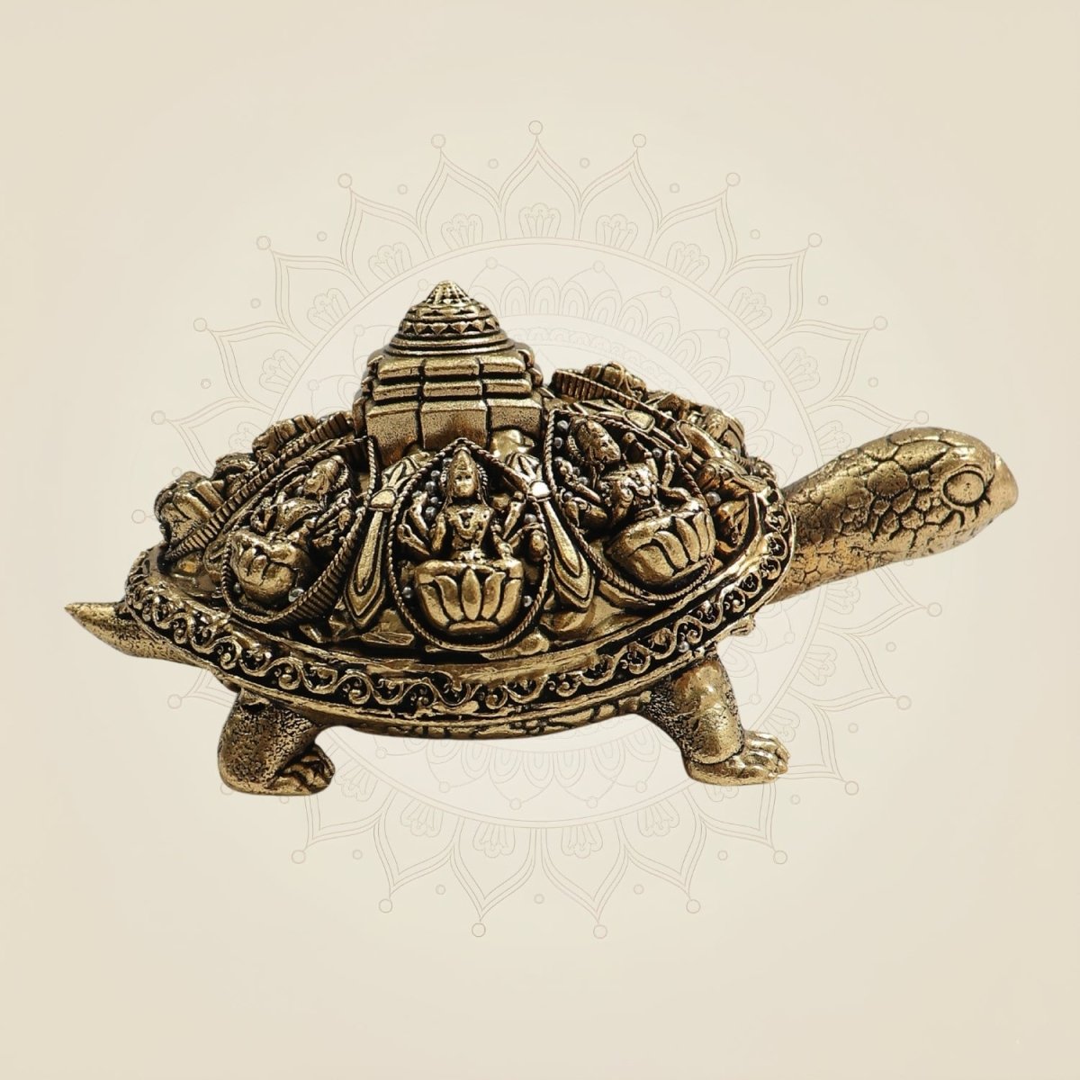Brass Tortoise with Ashtalakshmi Shree Yantra - Luxeartisanship