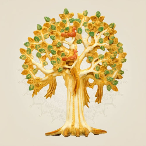 Brass Tree of Life ( kalpavriksha ) Wall Art 10"• Birds on Branches • Mud Finish Decor