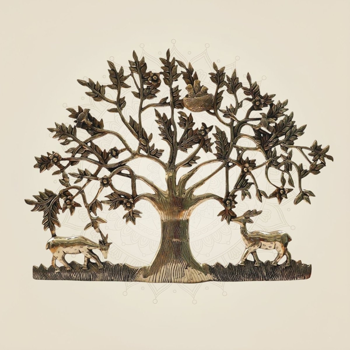 Brass Tree of Life Wall Art 22" - Kalpavruksha with Deer & Birds for Auspicious Décor - Luxeartisanship