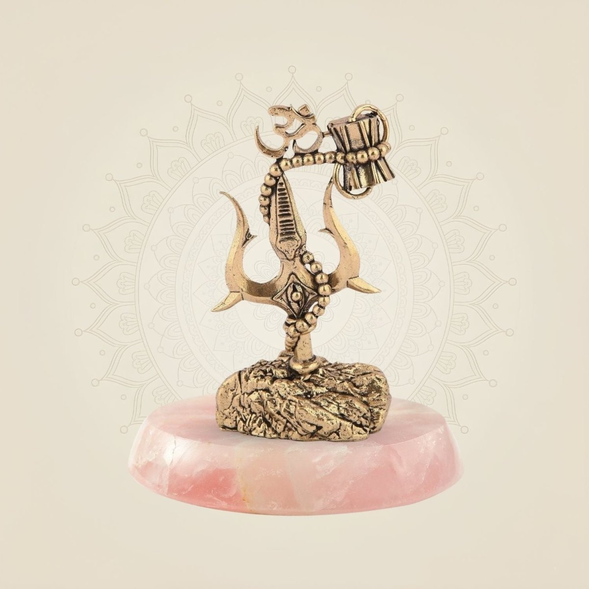 Trishul with Damru & Om in brass with stone base