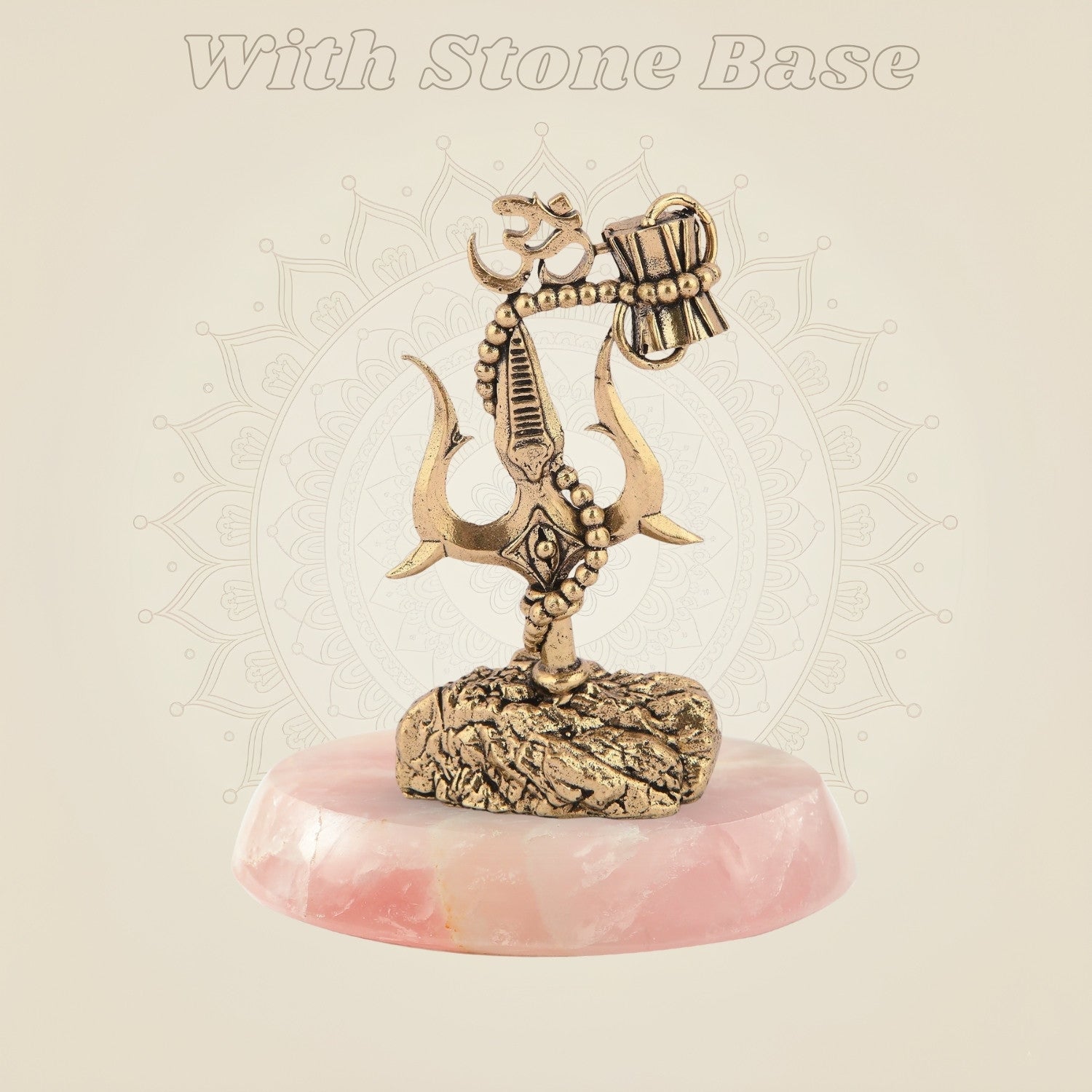 Trishul with Damru & Om in brass with stone base