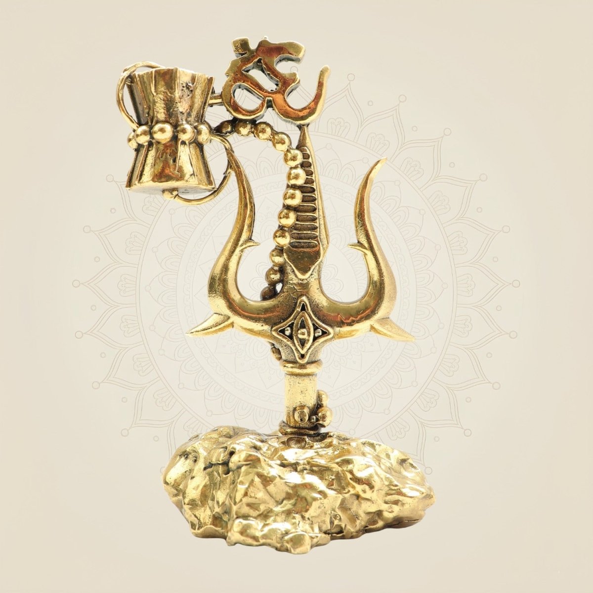 Brass Trishul with Damru & Om - Luxeartisanship