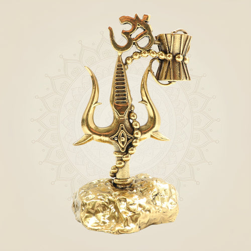 5" Brass Shiva Trishul with Damru and Om Emblem – Sacred Symbol Décor