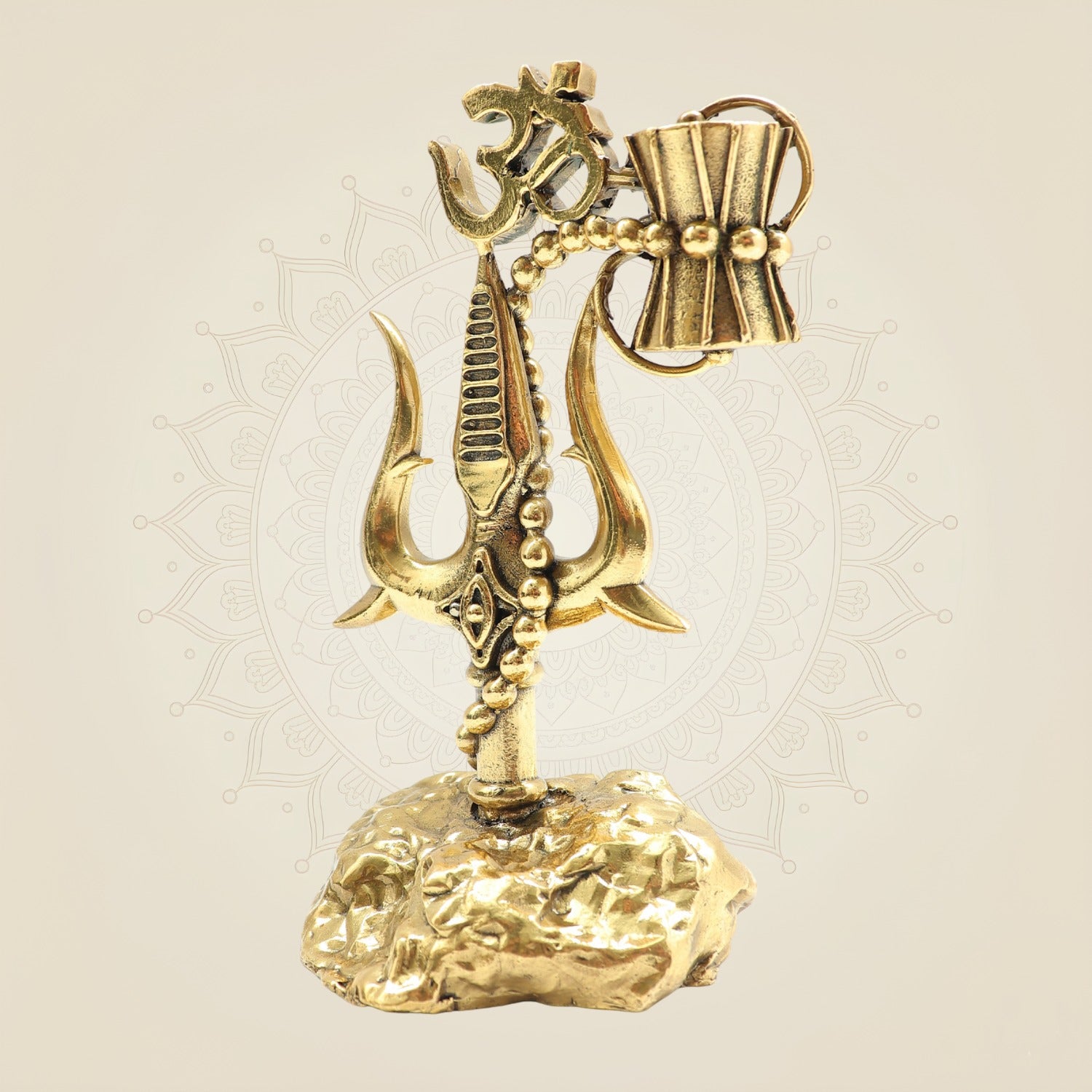 Brass Trishul with Damru & Om Decor