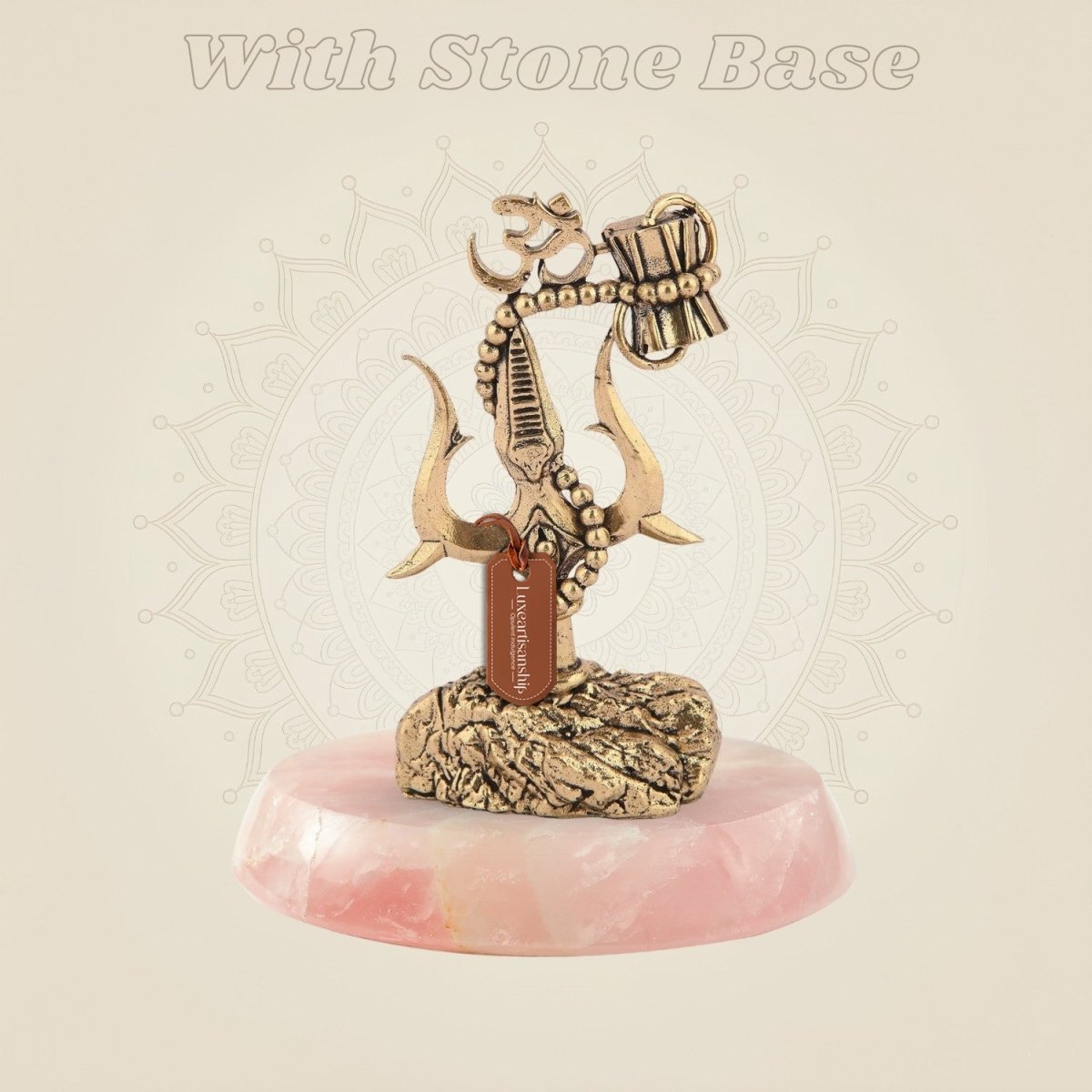 Trishul with Damru & Om in brass with stone base