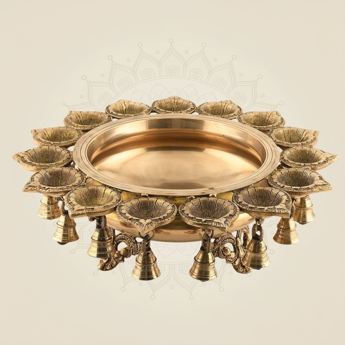 Brass Urli with Diya & Bells