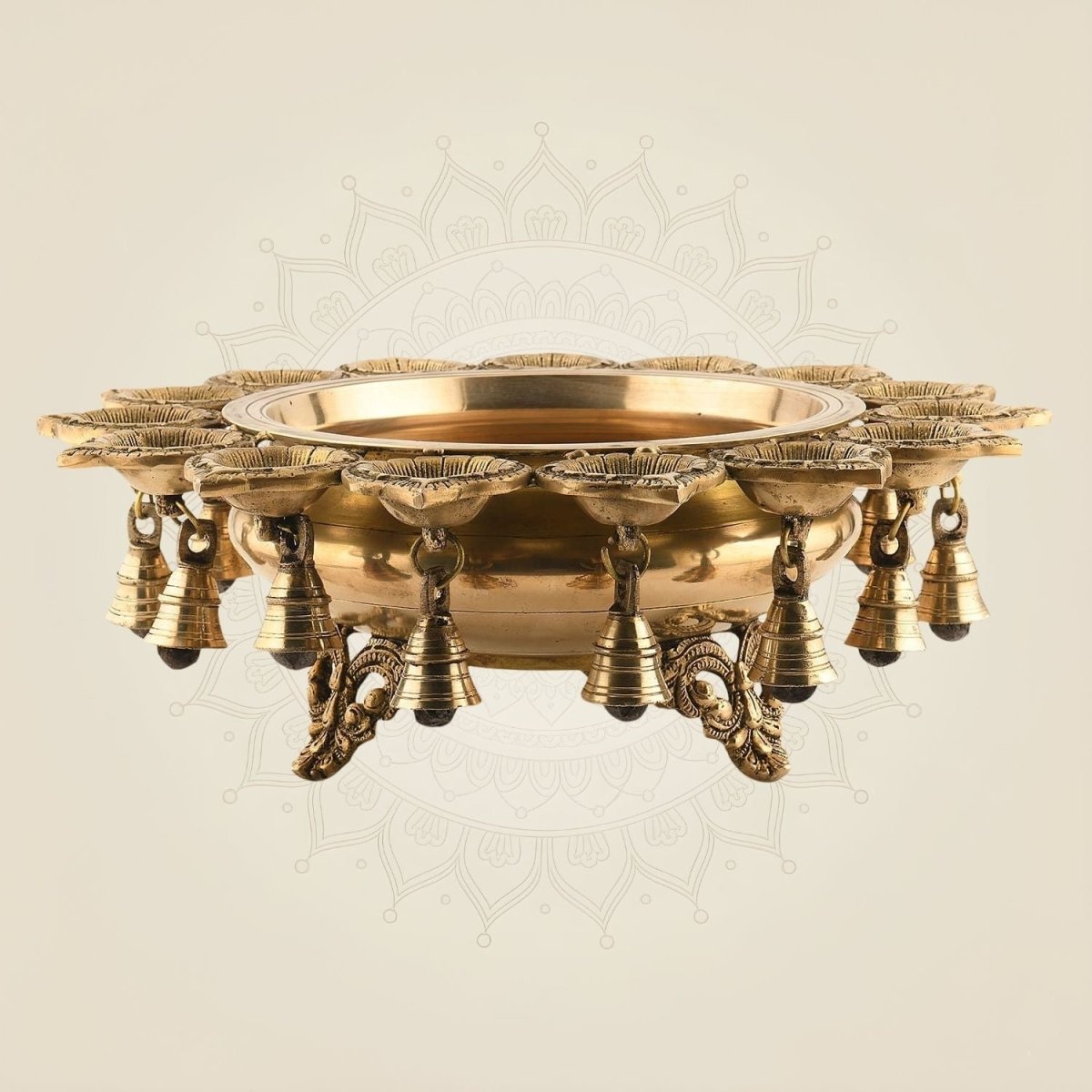 Brass Urli with Diya & Bells 5.25"