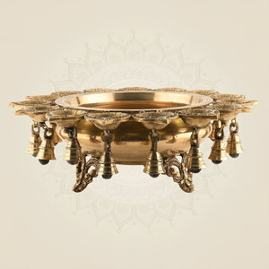 Brass Urli with Diya & Bells 5.25"