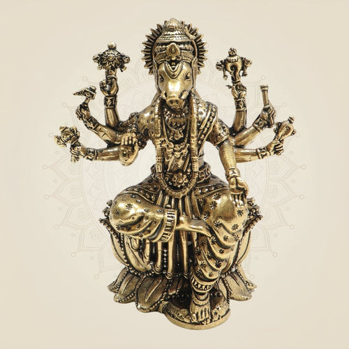 Brass Varaha Dev on Lotus – A Sacred Form of Strength