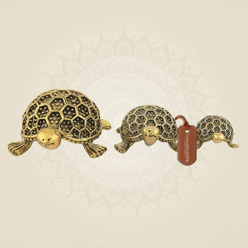 Brass Vastu Tortoise Statue Set of three– 1.5" Superfine Lightweight Handcrafted Decor for Good Luck