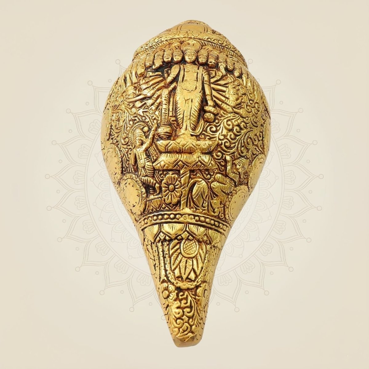 Brass Vishvarupa Vishnu Blowing Shankh 3.5"