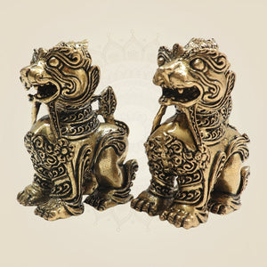 Brass Yali Guardian Lion 3"– Majestic Keeper of Strength (Set of 2) - Luxeartisanship